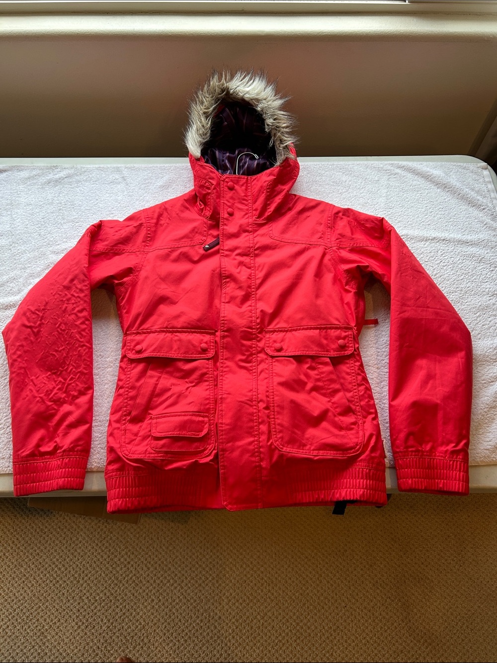 Burton Red Women's Ski Jacket with Faux-Fur Trim Hood